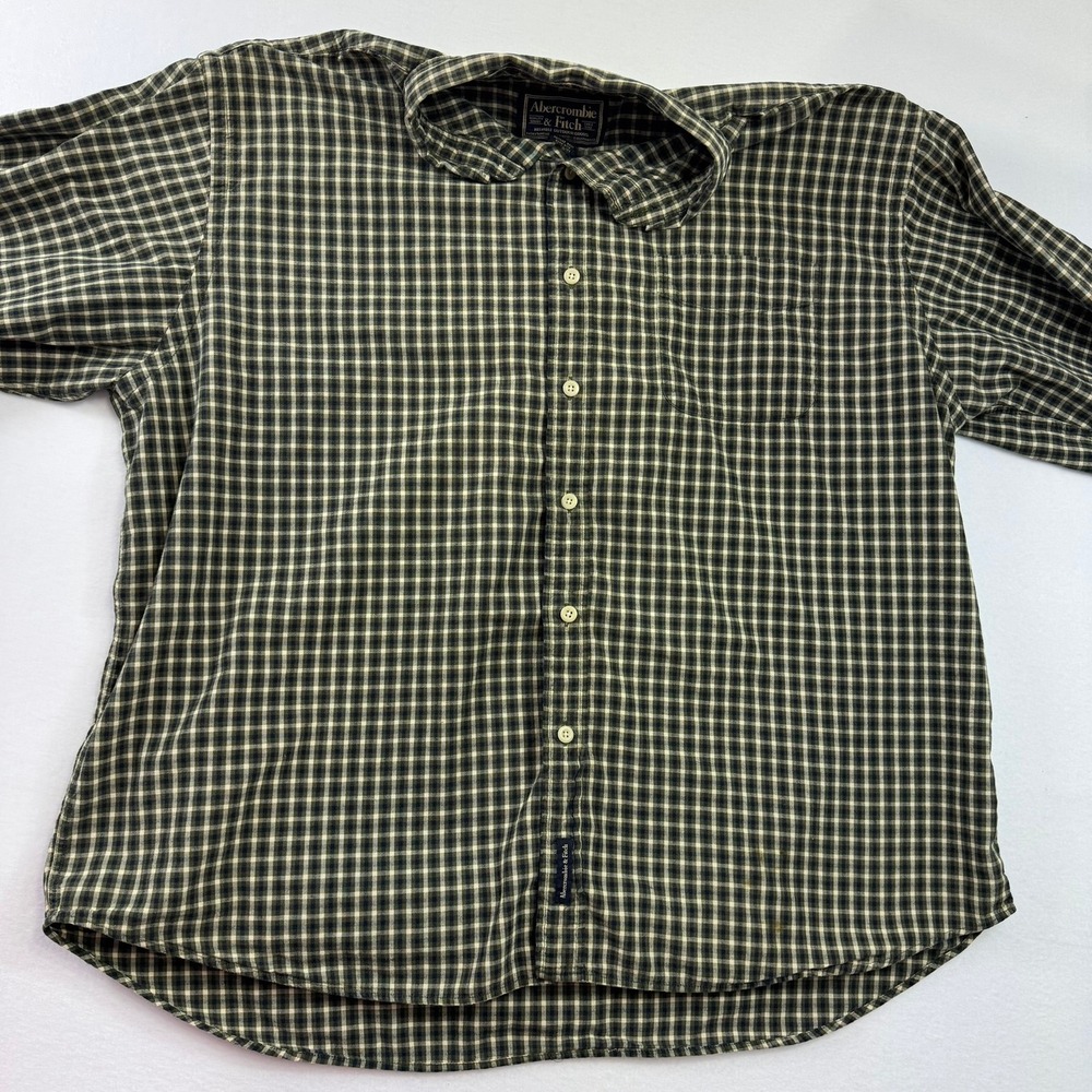 Abercrombie & Fitch Mens XL Gingham Button Down Shirt Y2K Vintage Cotton - Picture 3 of 8